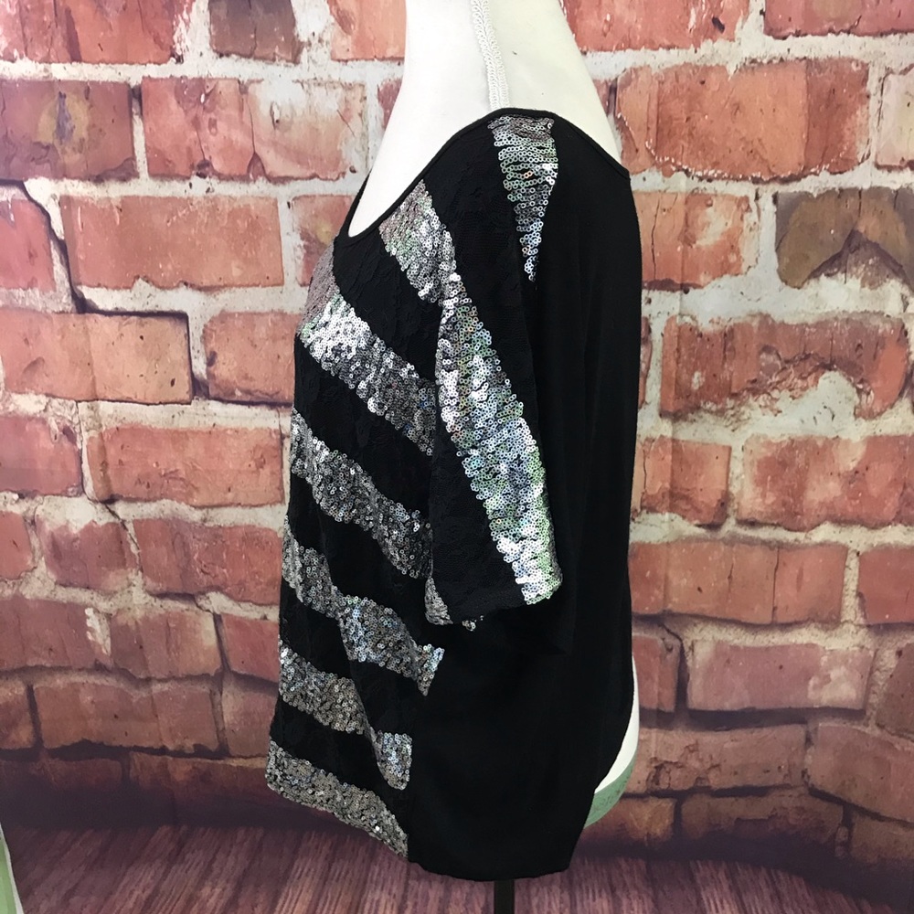 INC Silver Sequins & Black Lace Open Back Top L - Picture 2 of 8